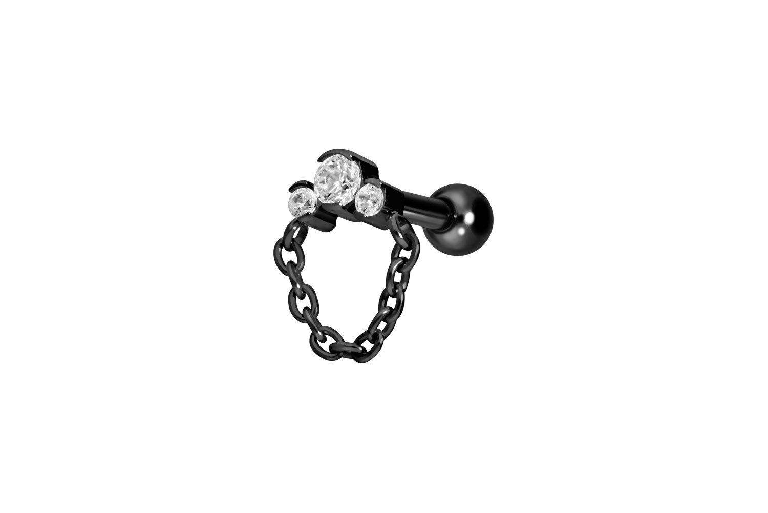 Titan Ohrpiercing mit Innengewinde 3 EINGEFASSTE KRISTALLE + KETTE